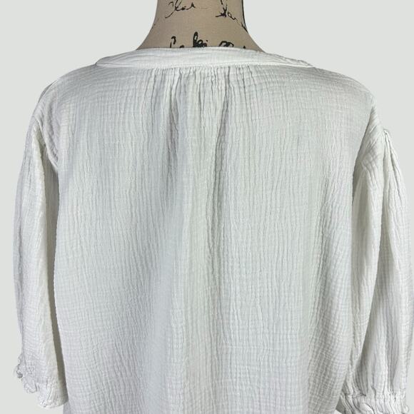 J by Joie Top women Sze Large White Gauzy Cotton Coastal Boho 3/4 Sleeves Blouse - Picture 6 of 11